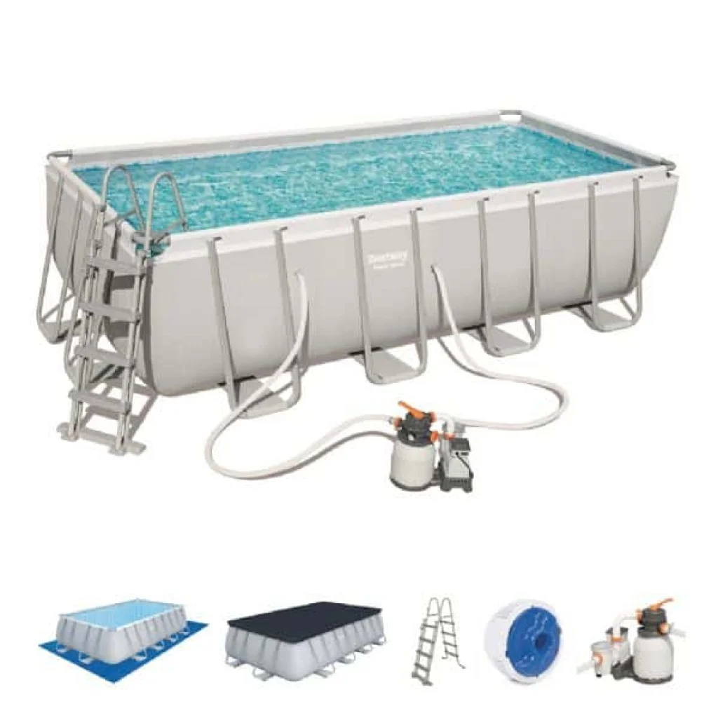 Ovanmarkspool Bestway Power Steel Pool 488x244x122 cm Rektangulär med Stålram, Sandfilterpump & Stege