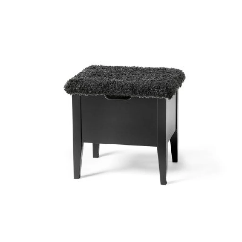 Klinte Bänk 45 cm Svart - Fårskinnsimitation Grå