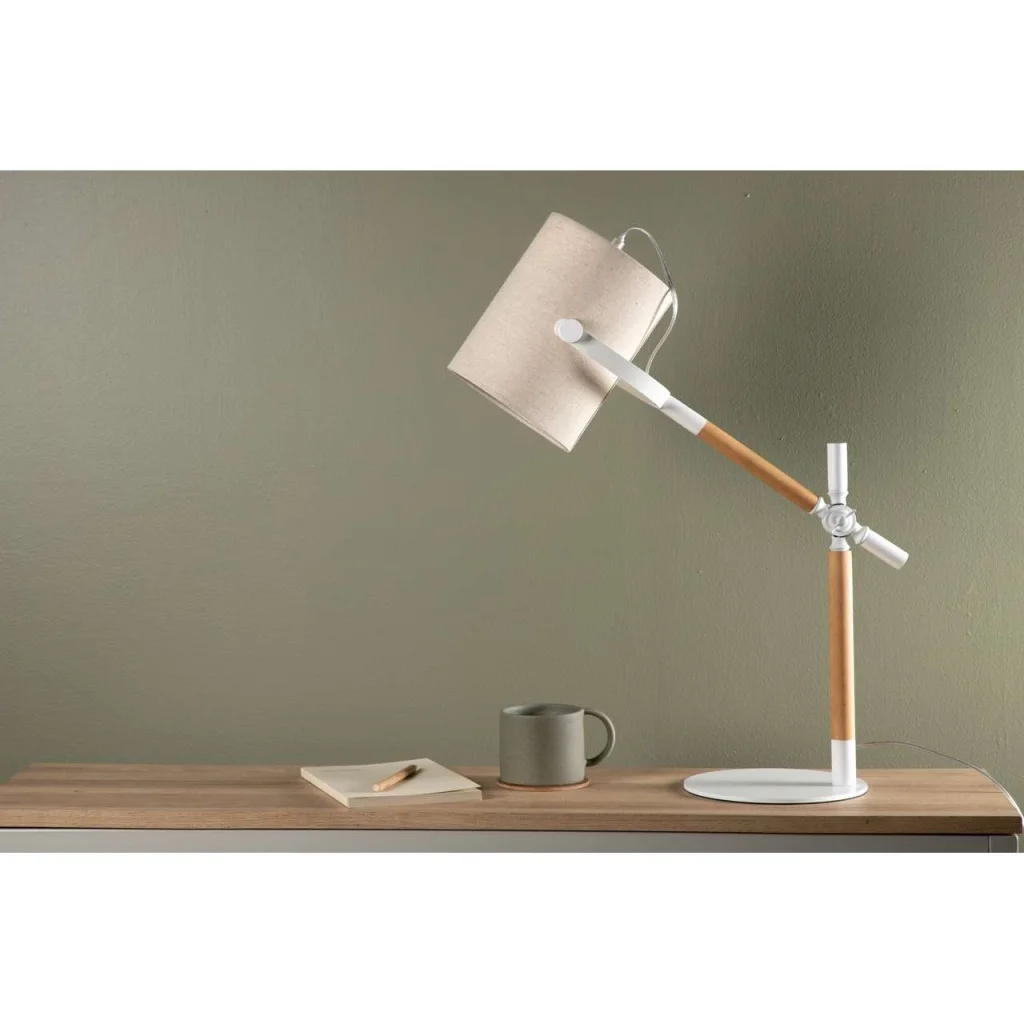 Dennis -Bordslampa - Vit / Trä/Beige Linne
