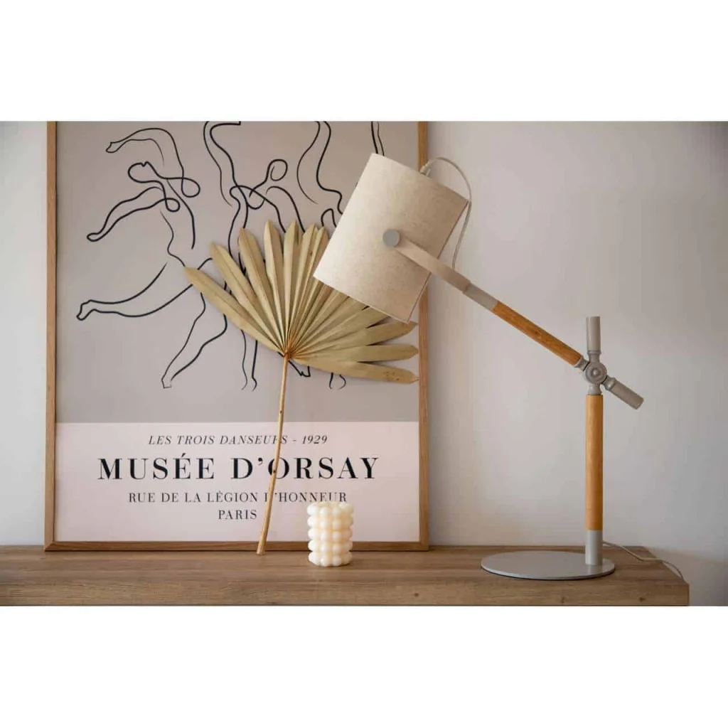 Dennis -Bordslampa - Beige / Trä/Beige Linne