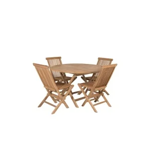 Kenya Runt Matbord Ø120 cmcm - Teak+Kenya Folding Stol w/o Armrest | Matgrupp | Stol för matbord