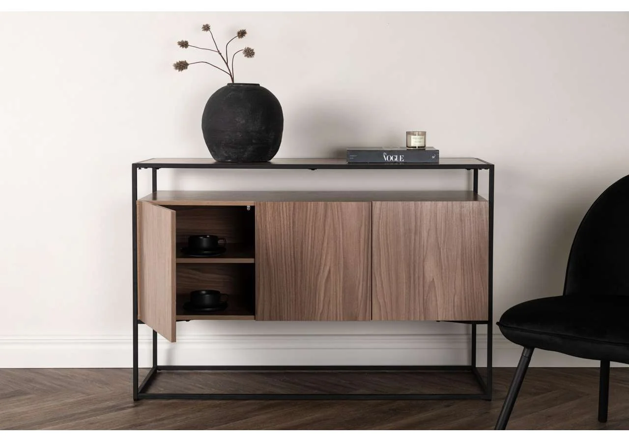 Kingsport Sidobord - Svart / Valnöt MDF
