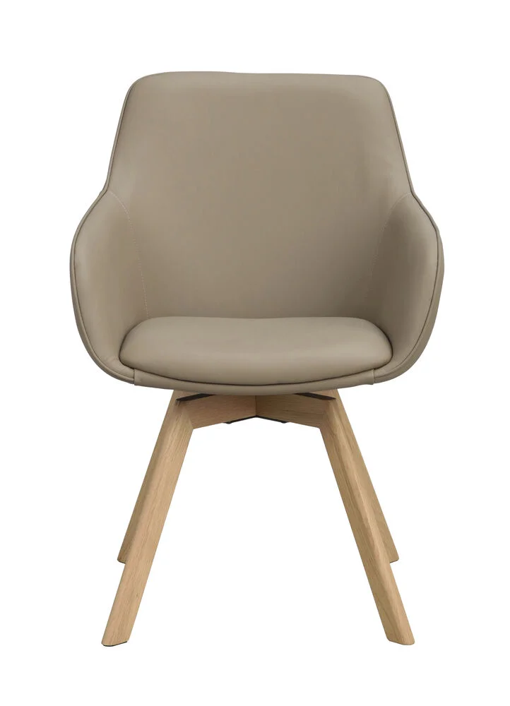 Alison karmstol beige läder/ekben snurr