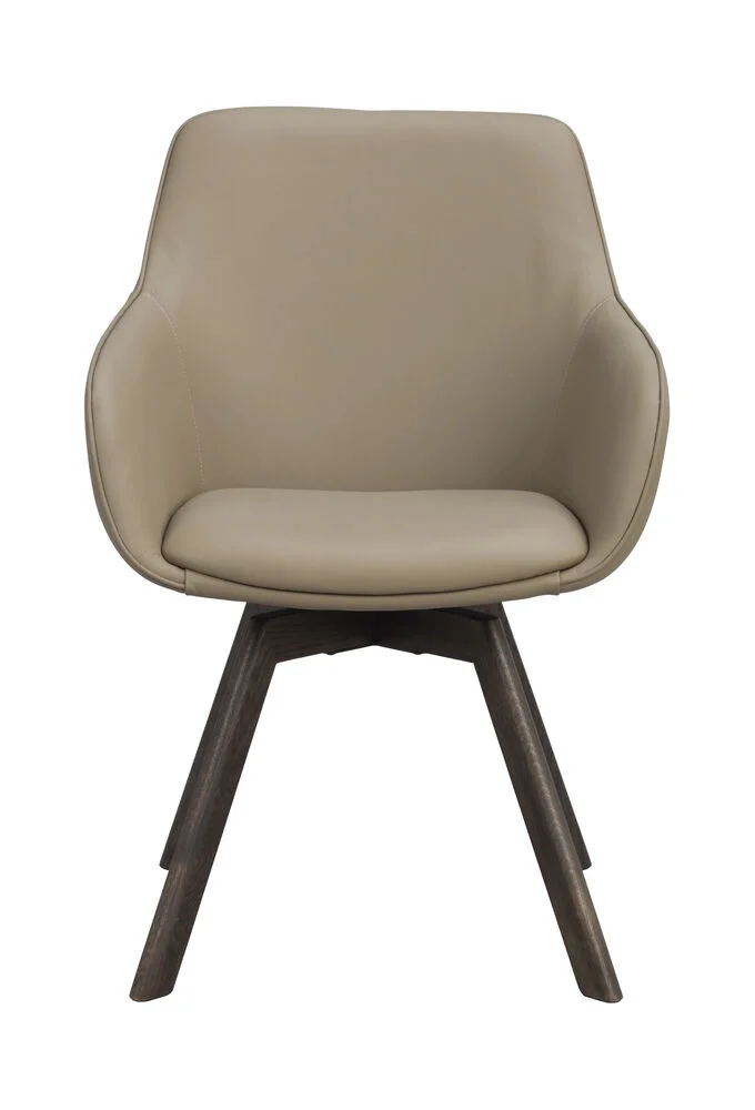 Alison karmstol beige läder/bruna ekben snurr