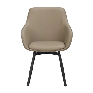 Alison karmstol beige läder/svarta metallben snurr