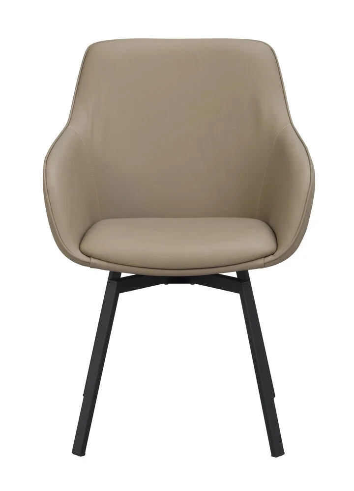 Alison karmstol beige läder/svarta metallben snurr