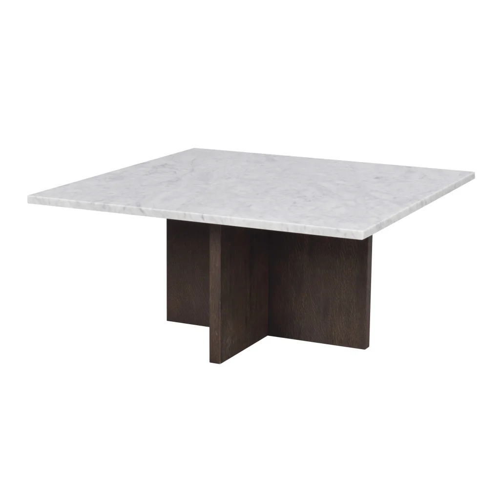 Brooksville soffbord kvadrat 90x90 vit marmor/brun ek