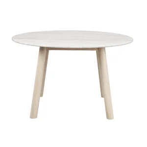 Taransay matbord Ø125 beige travertin/vitpigmenterad ek