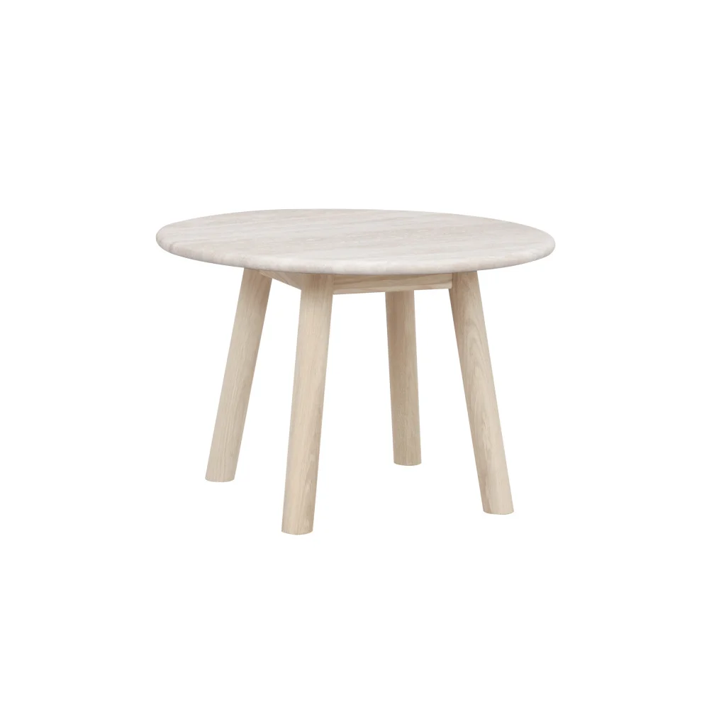 Taransay soffbord Ø60 beige travertin/vitpigmenterad ek