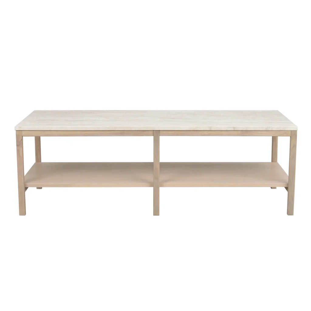 Orwel soffbord 140x60 beige travertin/vitpigmenterad ek