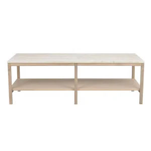 Orwel soffbord 140x60 beige travertin/vitpigmenterad ek