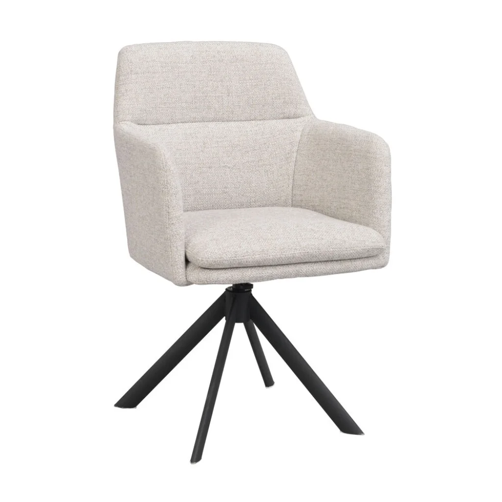 Gladstone karmstol ljusbeige tyg/svart metall snurr-tilt