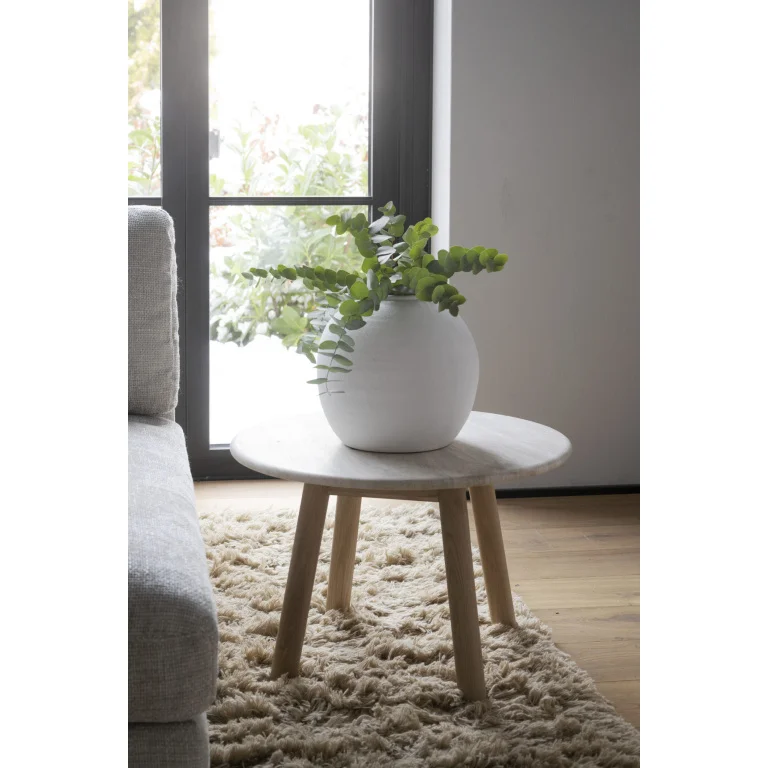 Taransay soffbord Ø60 beige travertin/vitpigmenterad ek