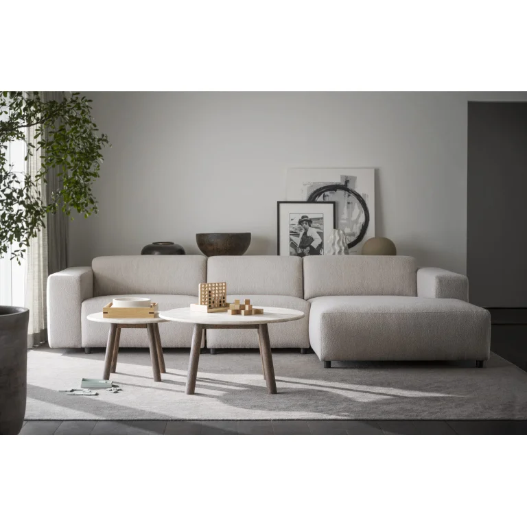 Taransay soffbord Ø60 beige travertin/brun ek