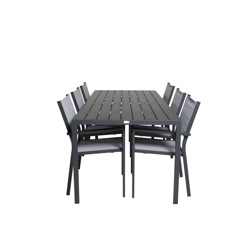 Break Matbord - 205*90 - Svart Alu / Svart Aintwood+Copacabana Arm Stol (s | Matgrupp | Stol för matbord