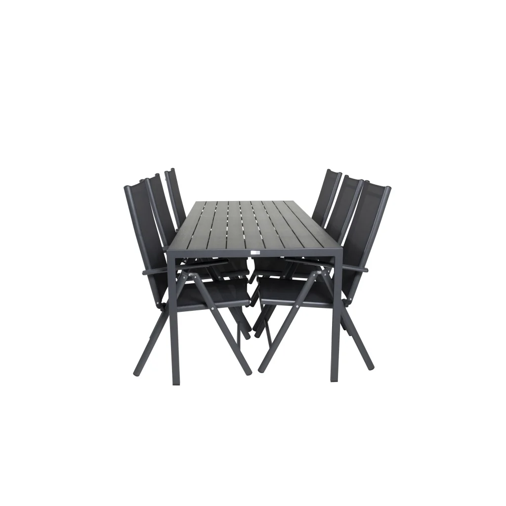 Break Matbord - 205*90 - Svart Alu / Svart Aintwood+Break 5:pos Stol - Bl | Matgrupp | Stol för matbord