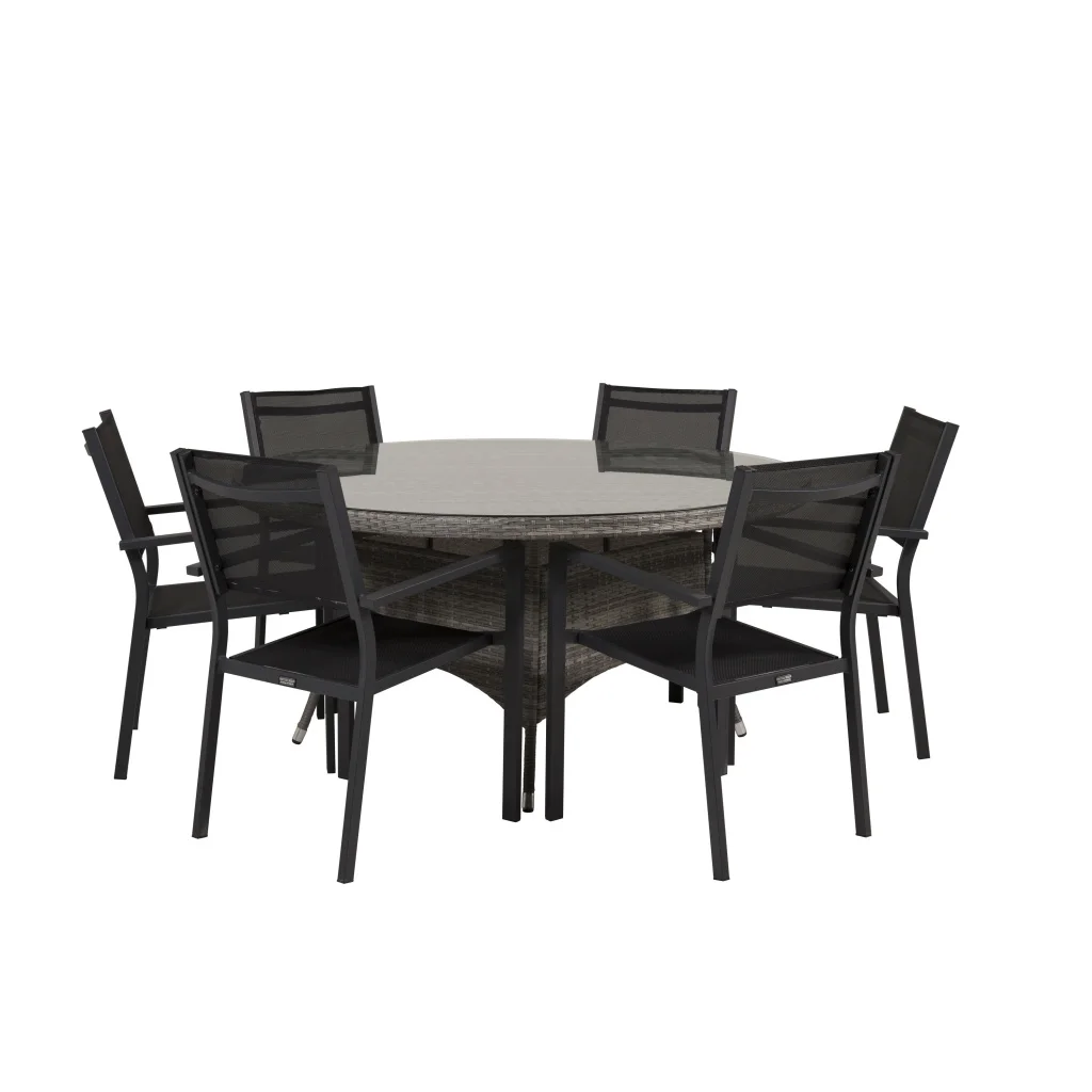 Volta Bord ø 150 - Grey/Glas - Copacabana stapelstol - Svart/Svart 6