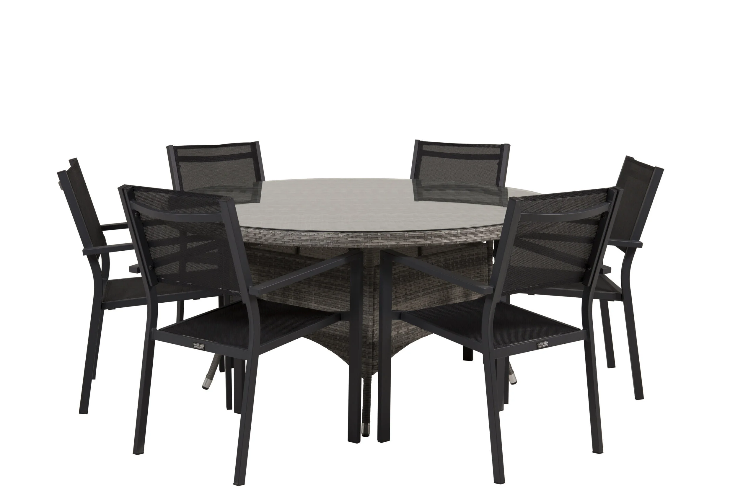 Volta Bord ø 150 - Grey/Glas - Copacabana stapelstol - Svart/Svart 6