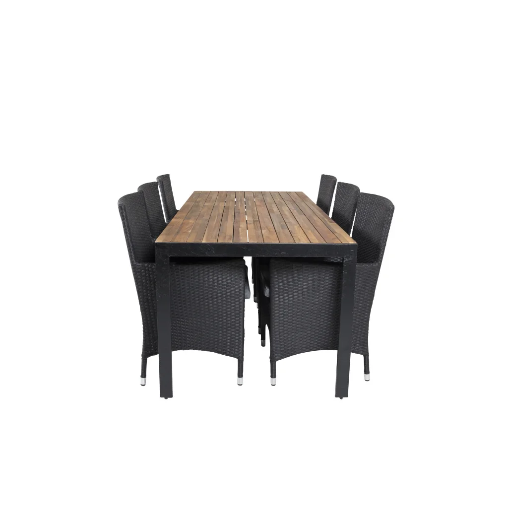 Bois Middag table 200*100cm - Svart Legs / Akacia | Malin Arm Stol with cushion | Stol för matbord