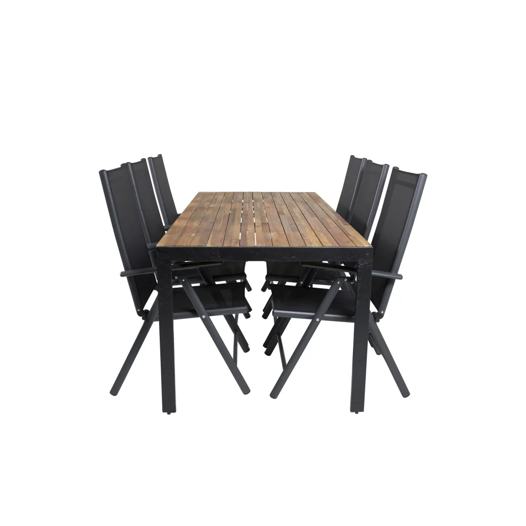 Bois Middag table 200*100cm - Svart Legs / Akacia | Break 5:pos Stol - Svart a | Stol för matbord