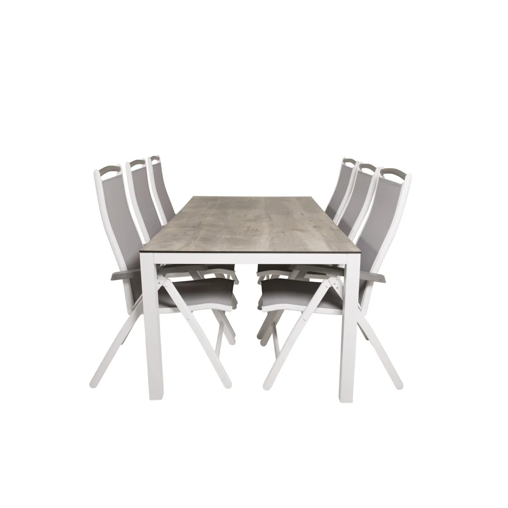 Llama Matbord 205*100 - Vit Alu / Grey HPL - Albany 5:pos Stol - Vit/Grey 6 | Matgrupp | Stol för matbord