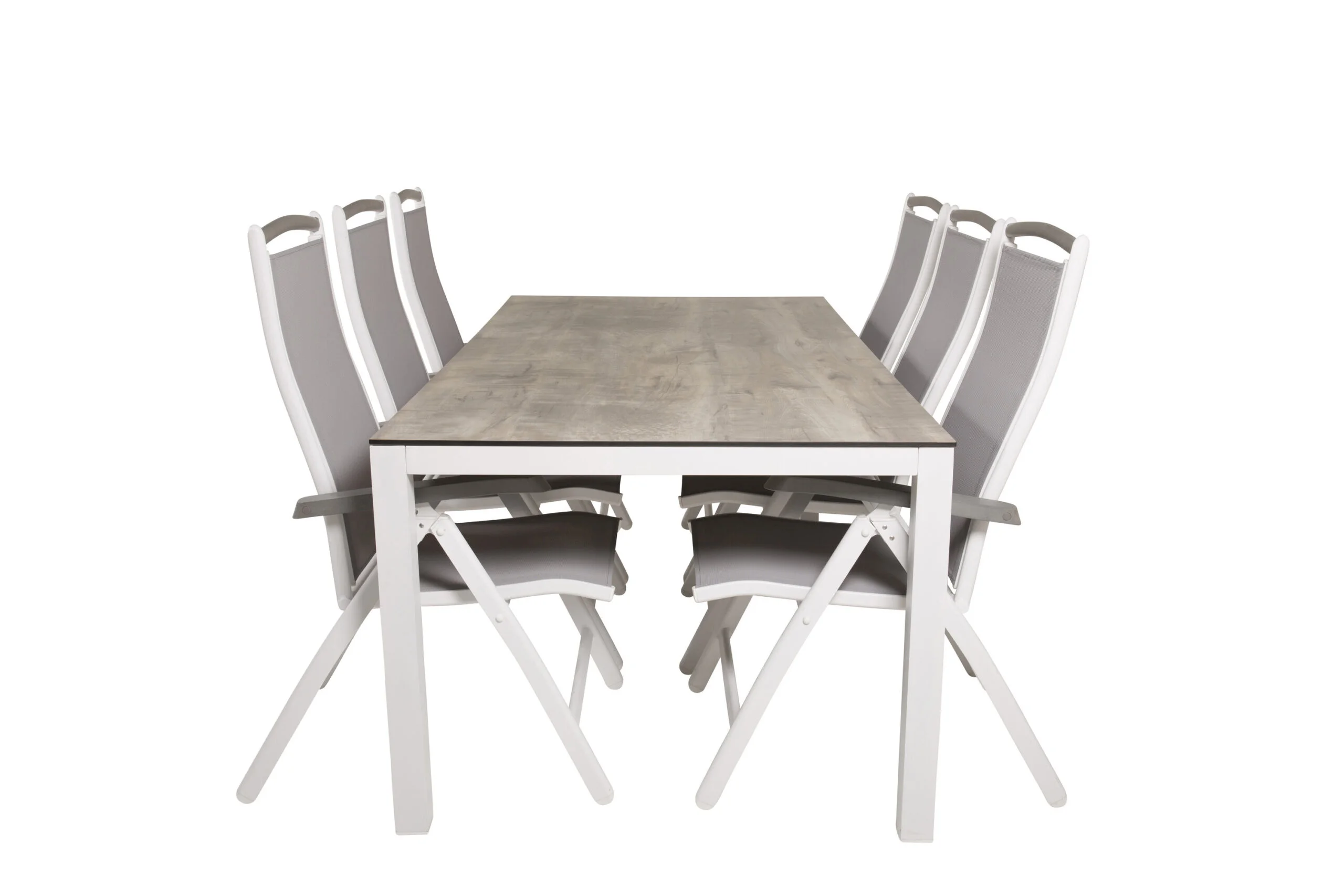 Llama Matbord 205*100 - Vit Alu / Grey HPL - Albany 5:pos Stol - Vit/Grey 6 | Matgrupp | Stol för matbord