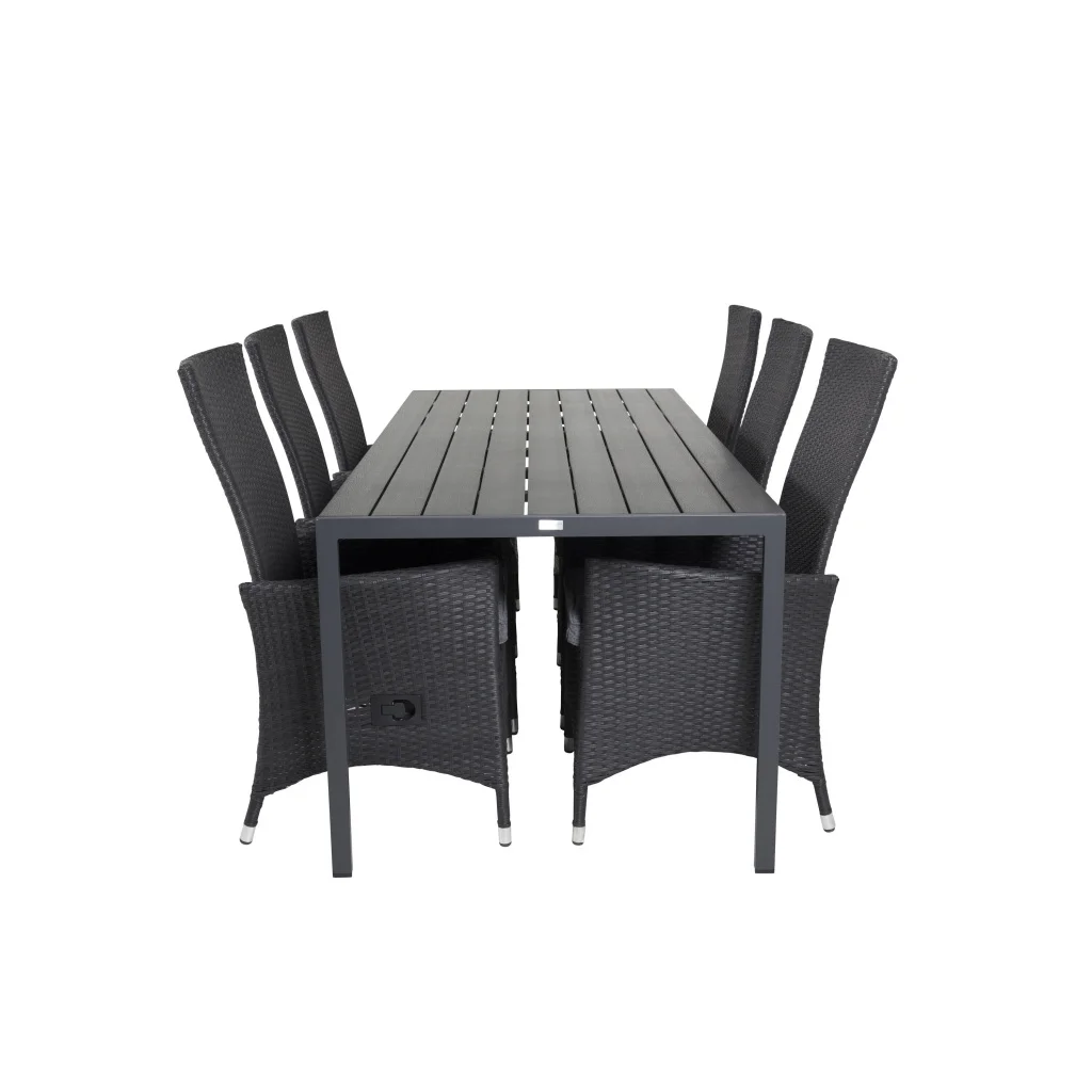 Break Matbord - 205*90 - Svart Alu / Svart Aintwood+Padova Arm Stol Reclin | Matgrupp | Stol för matbord