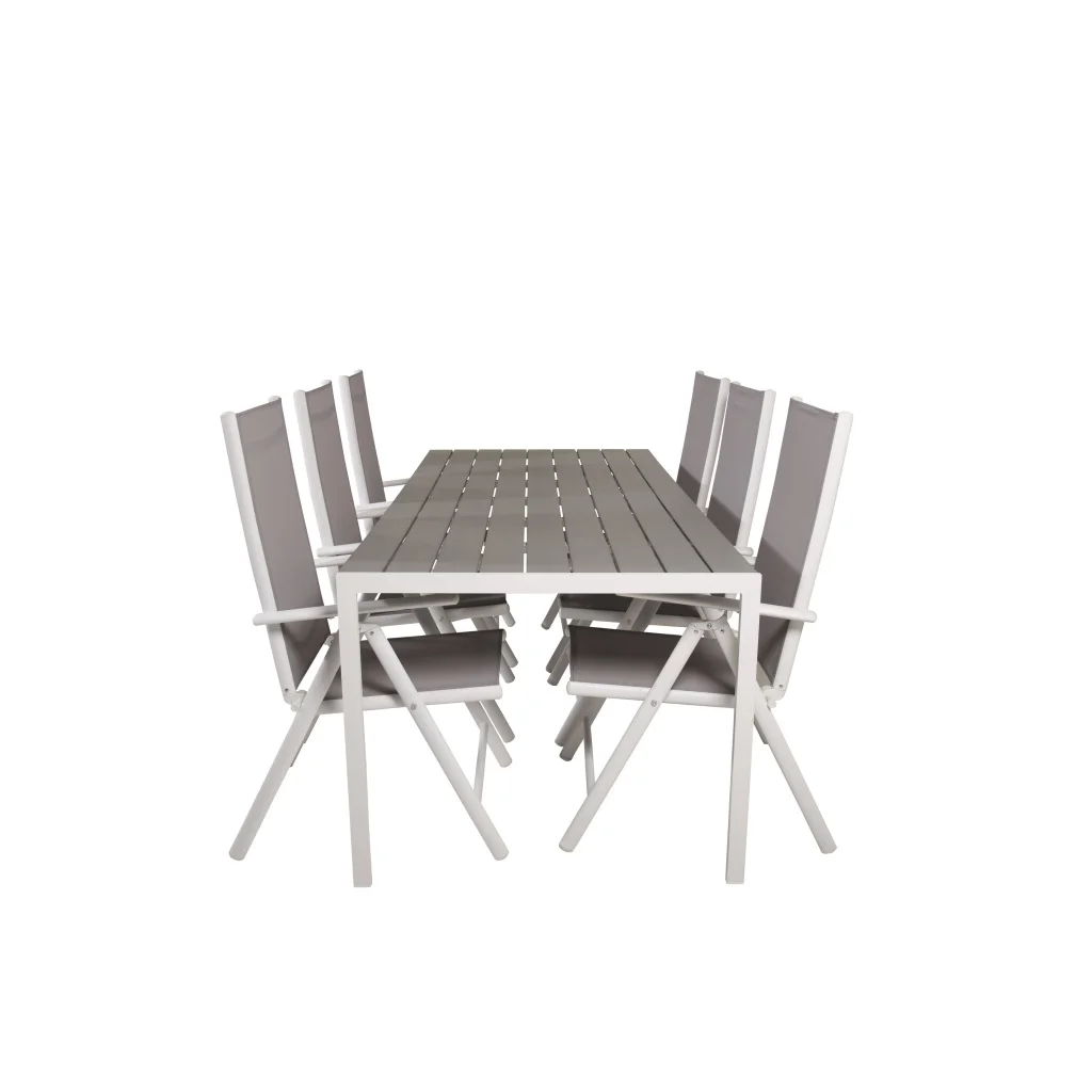 Break Matbord - 205*90 - Vit Alu / Grey Aintwood+Break 5:pos Stol - Whit | Matgrupp | Stol för matbord