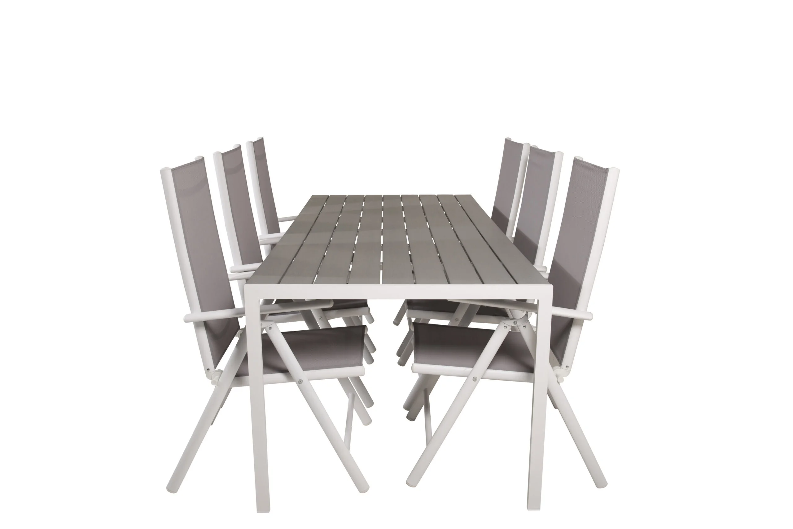 Break Matbord - 205*90 - Vit Alu / Grey Aintwood+Break 5:pos Stol - Whit | Matgrupp | Stol för matbord