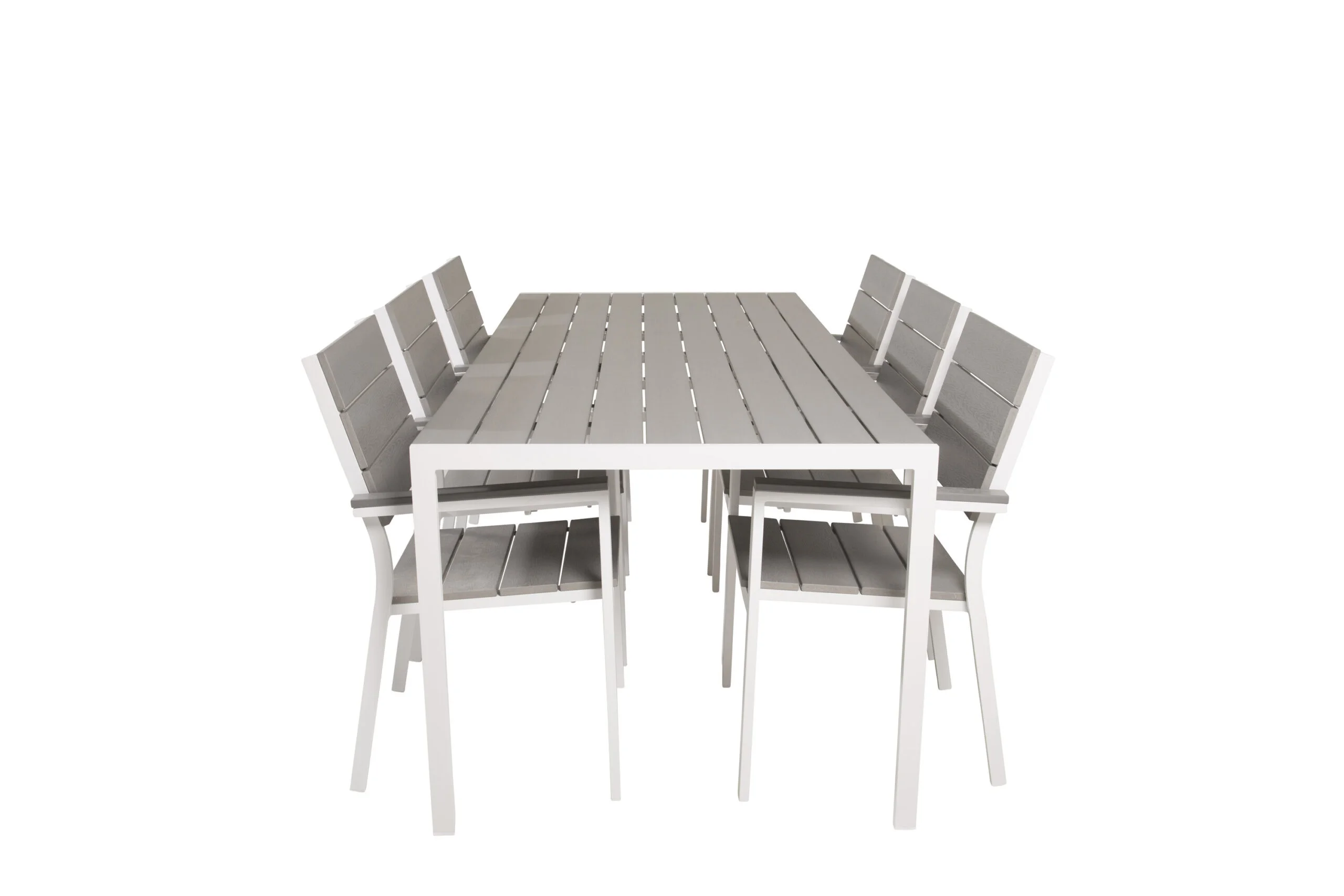 Break Matbord - 205*90 - Vit Alu / Grey Aintwood+Levels Stol (stackable) | Matgrupp | Stol för matbord
