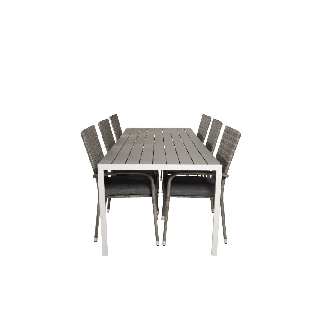 Break Matbord - 205*90 - Vit Alu / Grey Aintwood+Anna Arm Stol (stackabl | Matgrupp | Stol för matbord