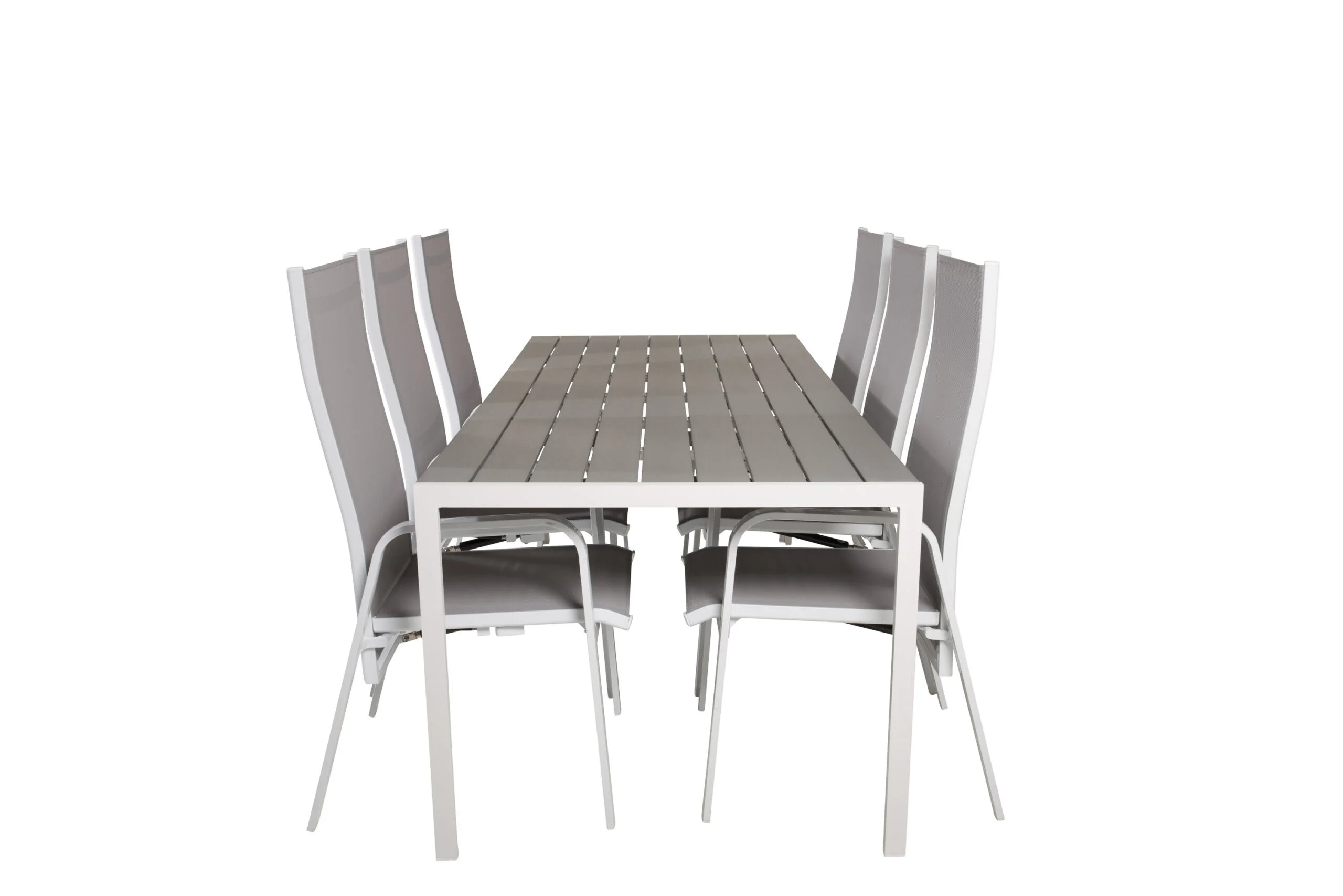 Break Matbord - 205*90 - Vit Alu / Grey Aintwood+Copacabana Recliner Stol (stackable) | Matgrupp | Stol för matbord