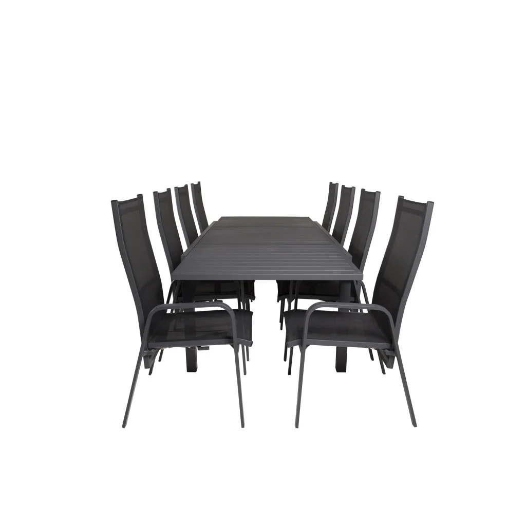 Marbella Matbord 160/240*100*H75 - Svart+Copacabana Recliner Stol (stackable) | Matgrupp | Stol för matbord