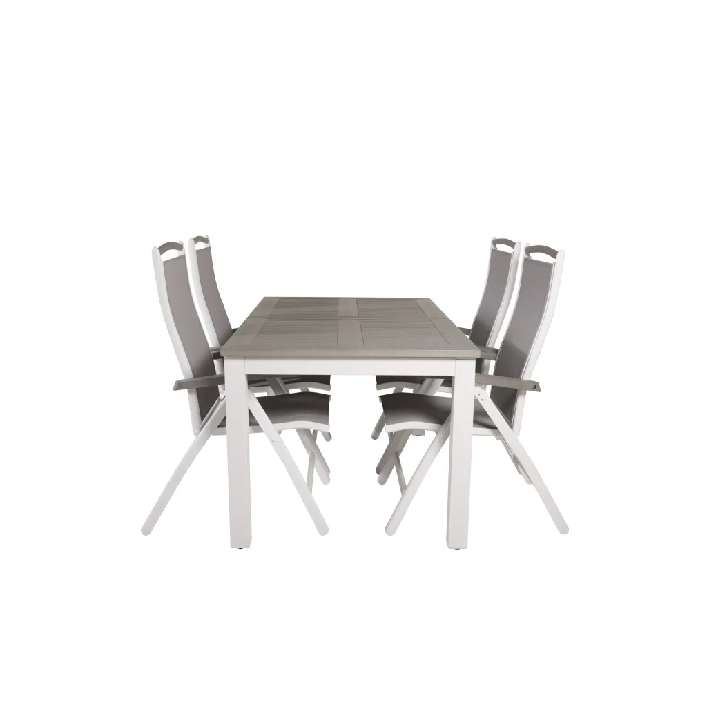 Albany Matbord 152/210*90 - Vit Alu / Grey Aintwood+Albany Stol 5:pos | Matgrupp | Stol för matbord