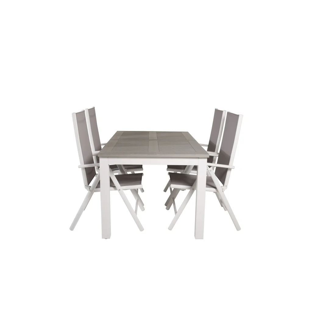 Albany Matbord 152/210*90 - Vit Alu / Grey Aintwood+Break 5:pos Stol | Matgrupp | Stol för matbord