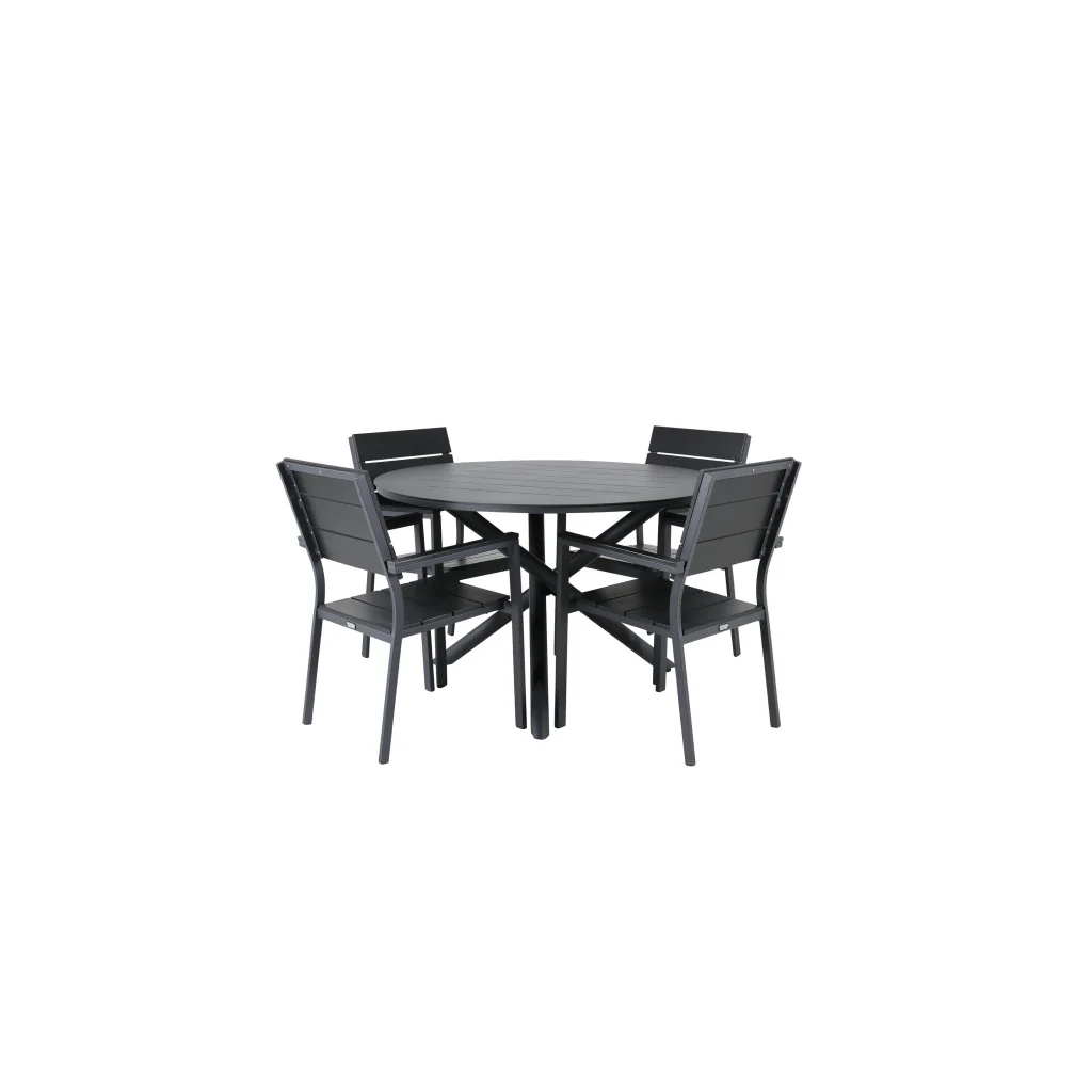 Alma Matbord - Svart Alu - Ø120 cmcm+Levels Stol (stackable) | Matgrupp | Stol för matbord