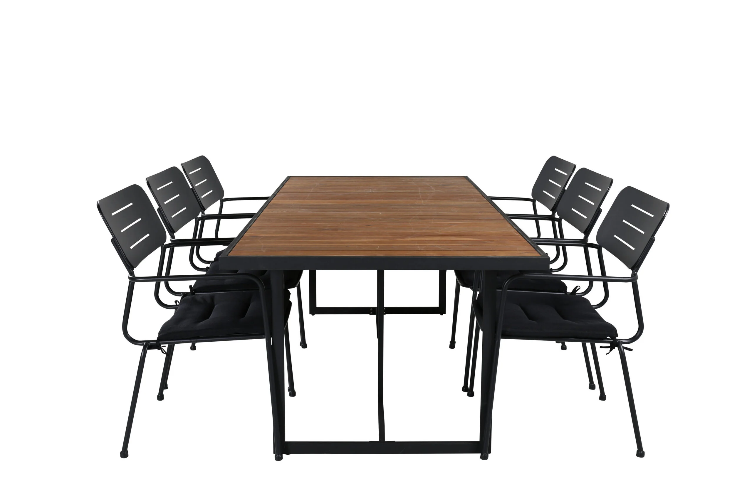 Khung Matbord - Svart Steel / Akacia (teklook) - 200*100cm+Nicke Middag chair w. armrest | Matgrupp