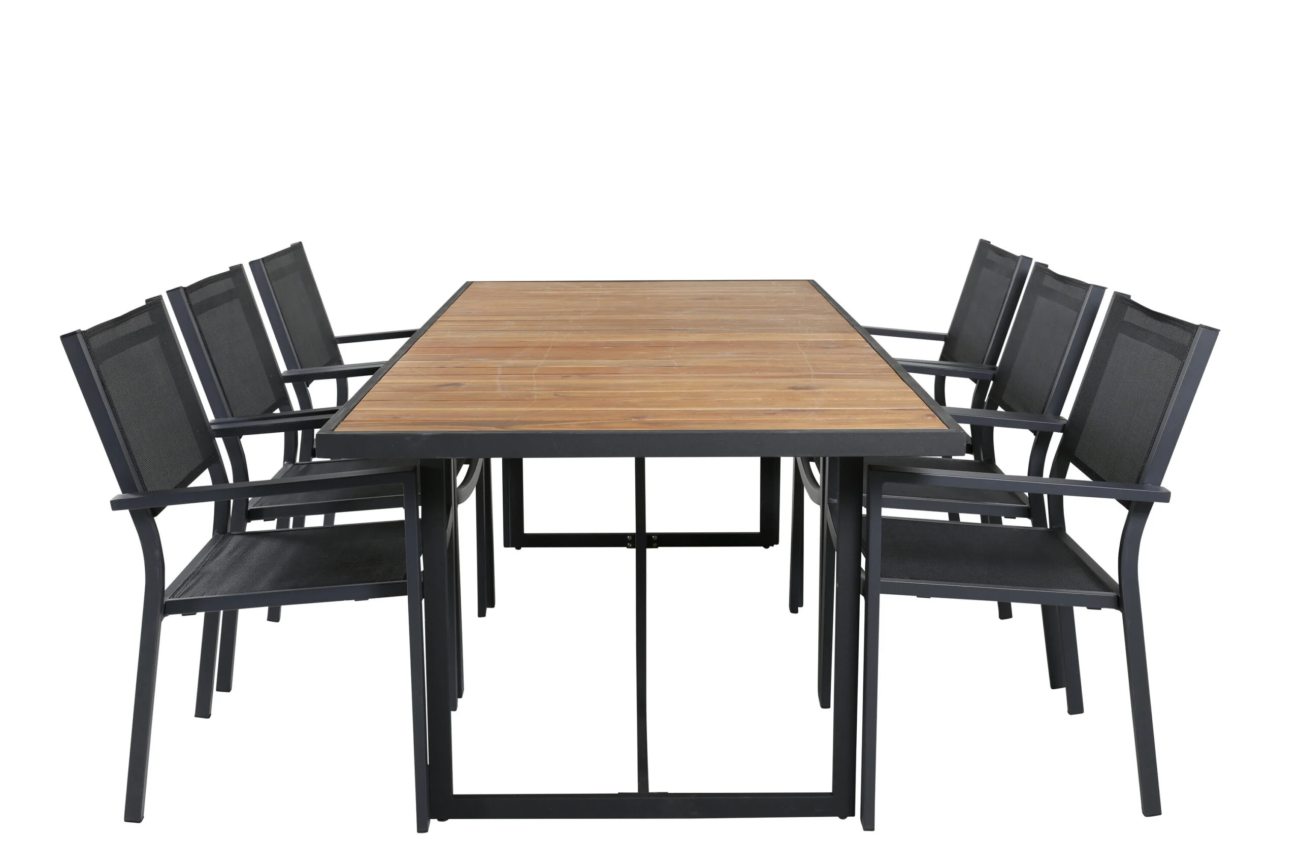 Khung Matbord - Svart Steel / Akacia (teklook) - 200*100cm+Copacabana stapelstol | Matgrupp