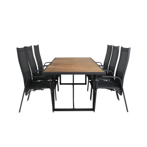 Khung Matbord - Svart Steel / Akacia (teklook) - 200*100cm+Copacabana Recliner Stol | Matgrupp | Stol för matbord
