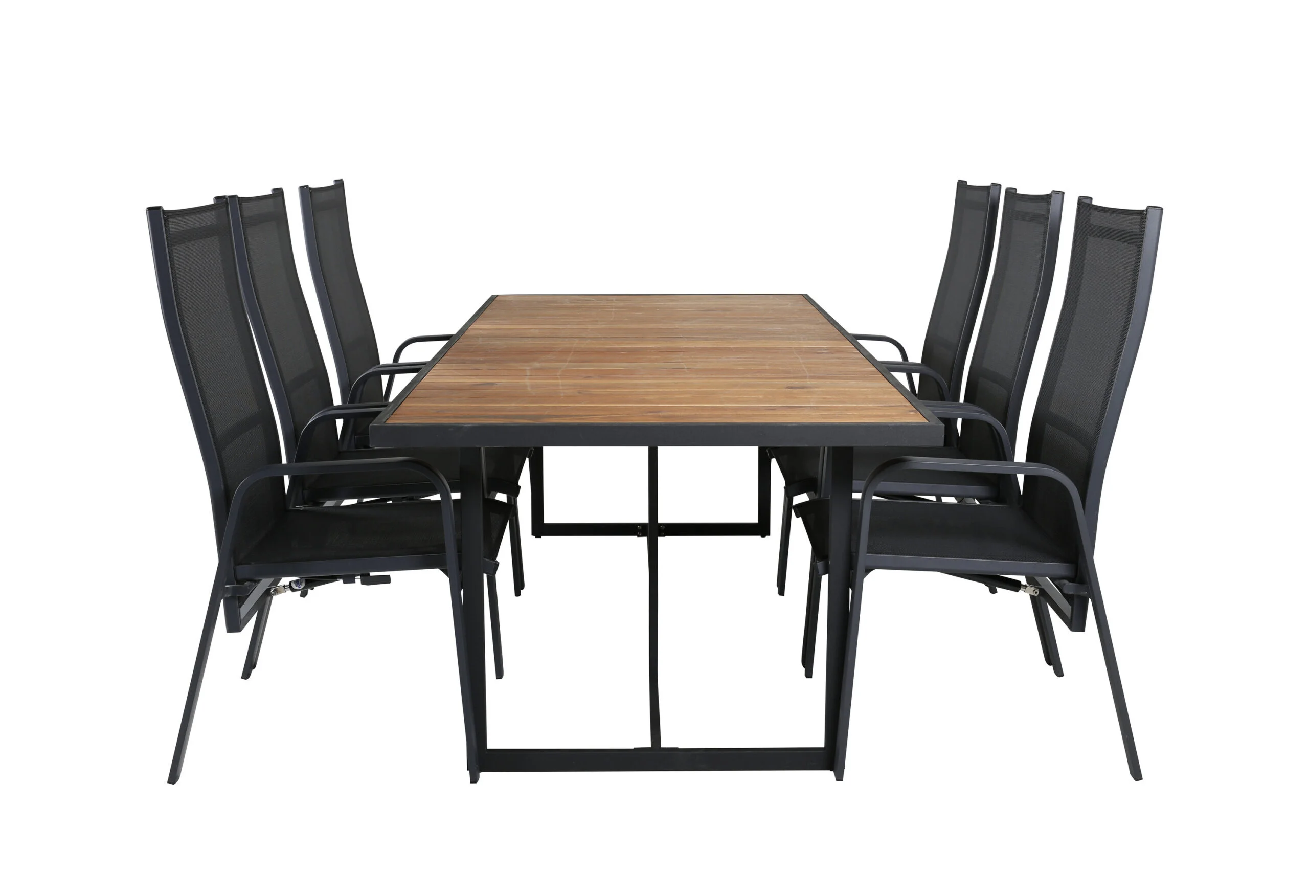 Khung Matbord - Svart Steel / Akacia (teklook) - 200*100cm+Copacabana Recliner Stol | Matgrupp | Stol för matbord