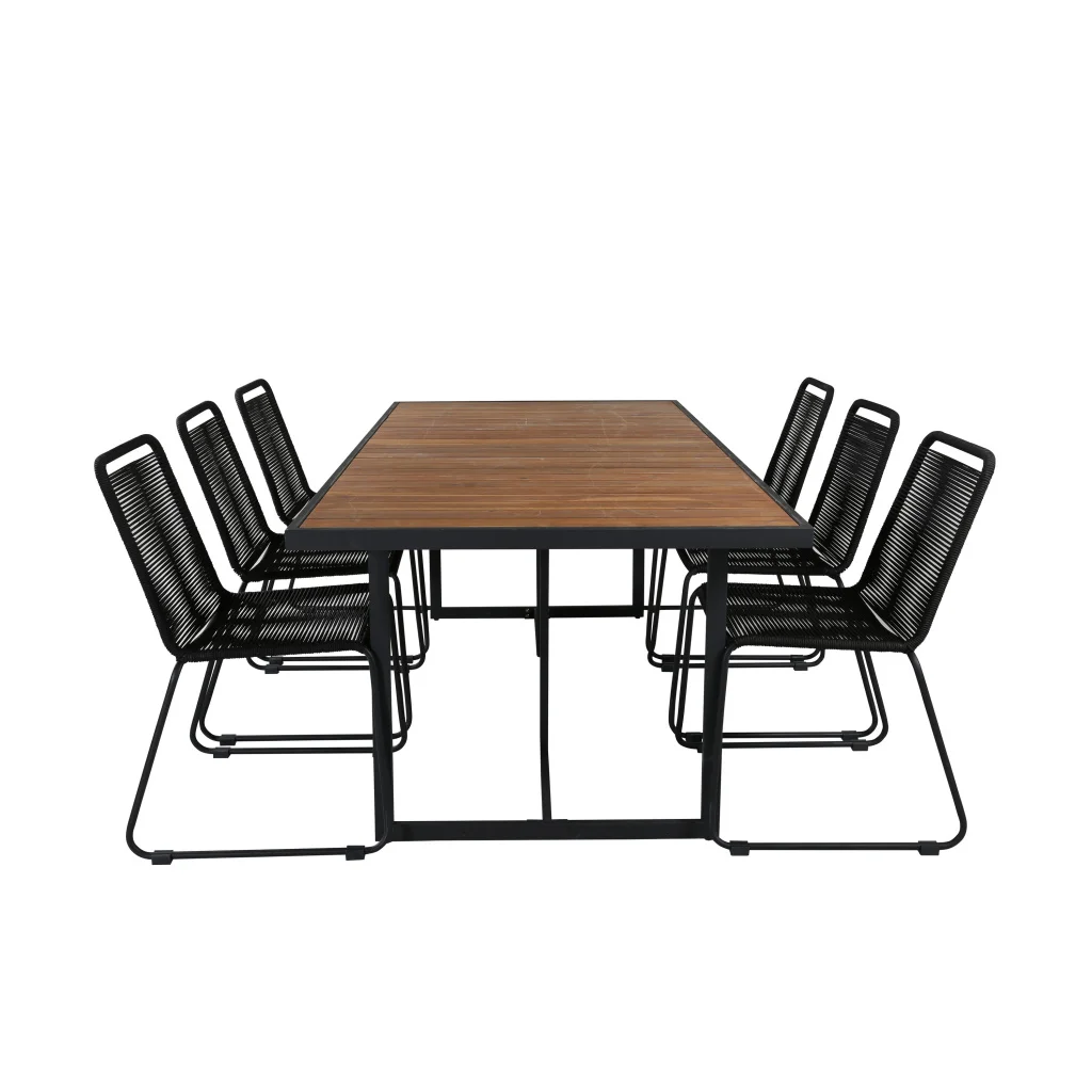 Khung Matbord - Svart Steel / Akacia (teklook) - 200*100cm+Lindos stapelstol | Matgrupp