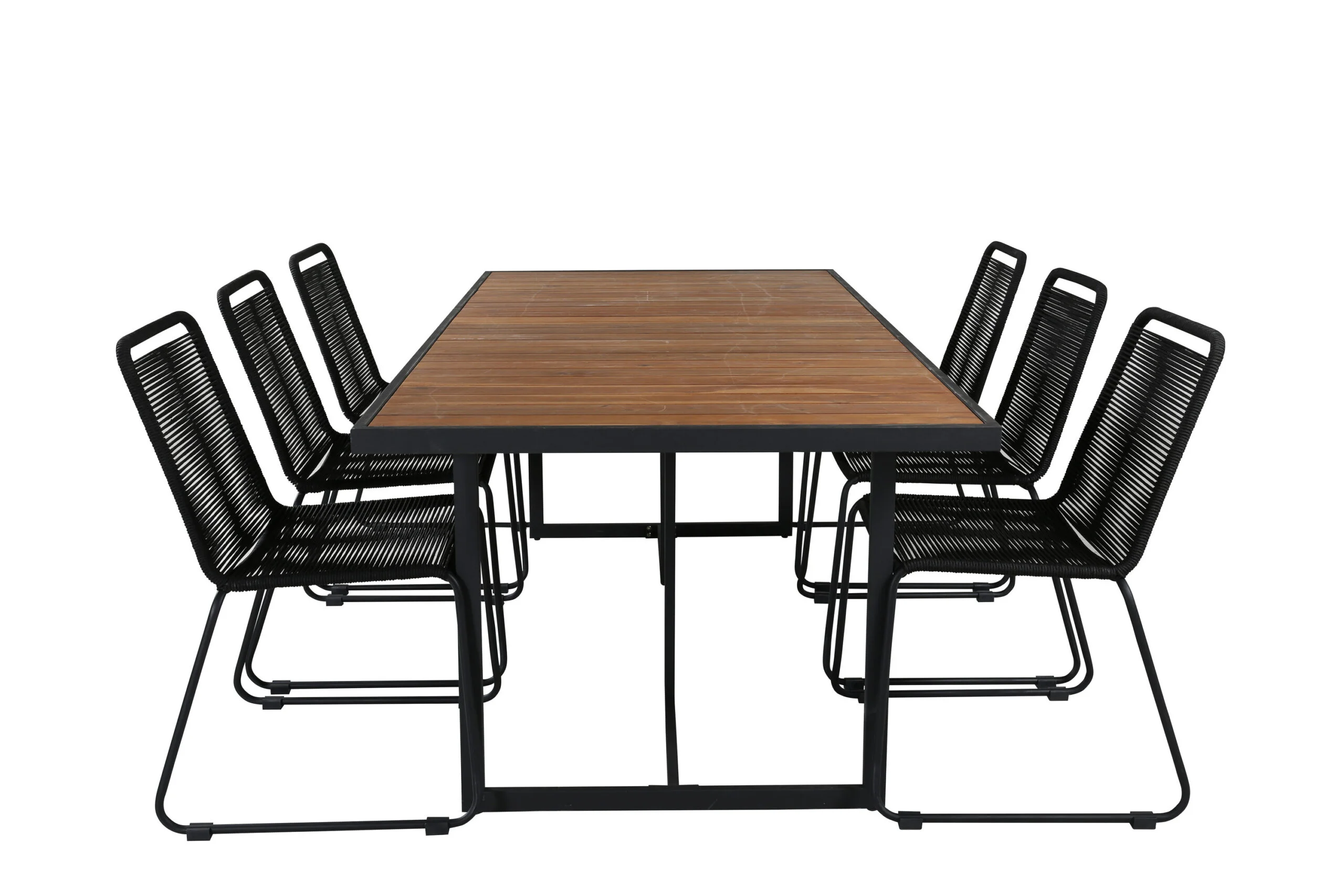 Khung Matbord - Svart Steel / Akacia (teklook) - 200*100cm+Lindos stapelstol | Matgrupp