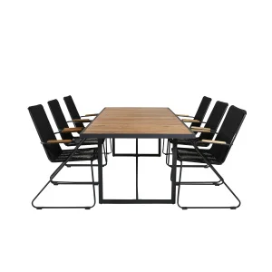 Khung Matbord - Svart Steel / Akacia (teklook) - 200*100cm+Bois Fåtölj | Matgrupp