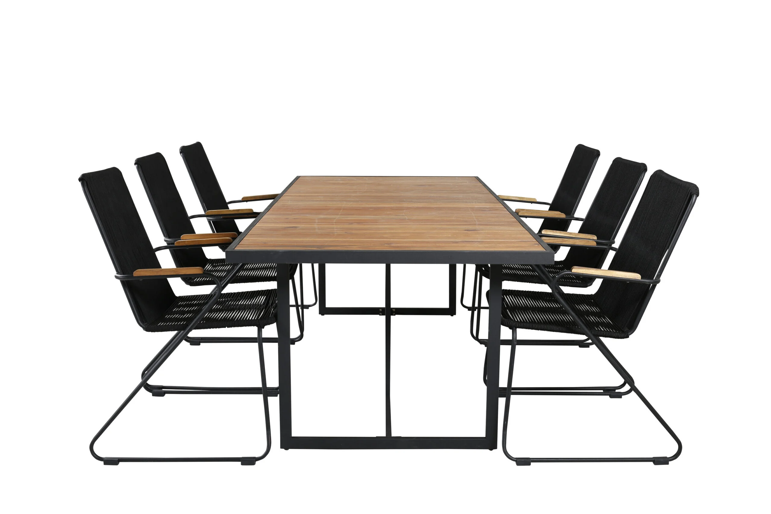 Khung Matbord - Svart Steel / Akacia (teklook) - 200*100cm+Bois Fåtölj | Matgrupp