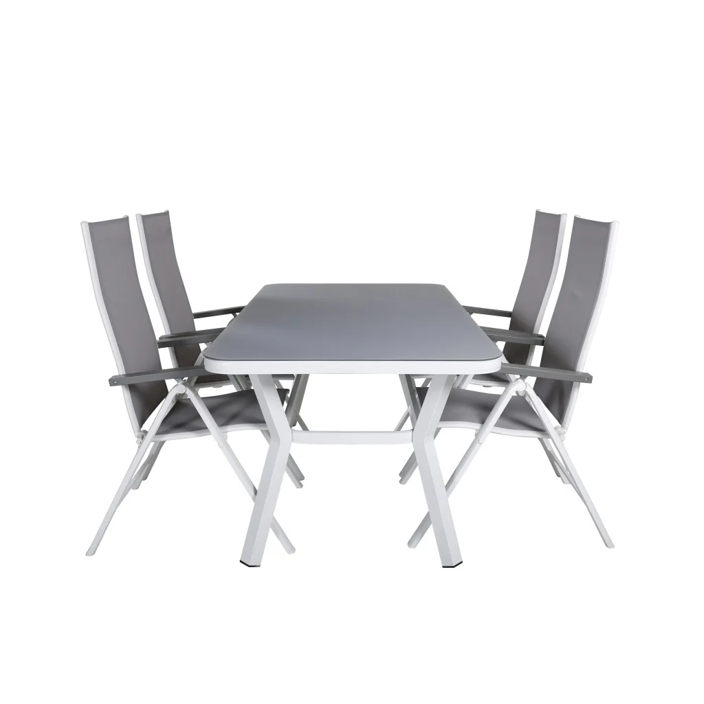 Virya Matbord - Vit Alu / Grey Glas - small table+Albany Light 5-pos white alu / Grey Textilene_4 | Matgrupp