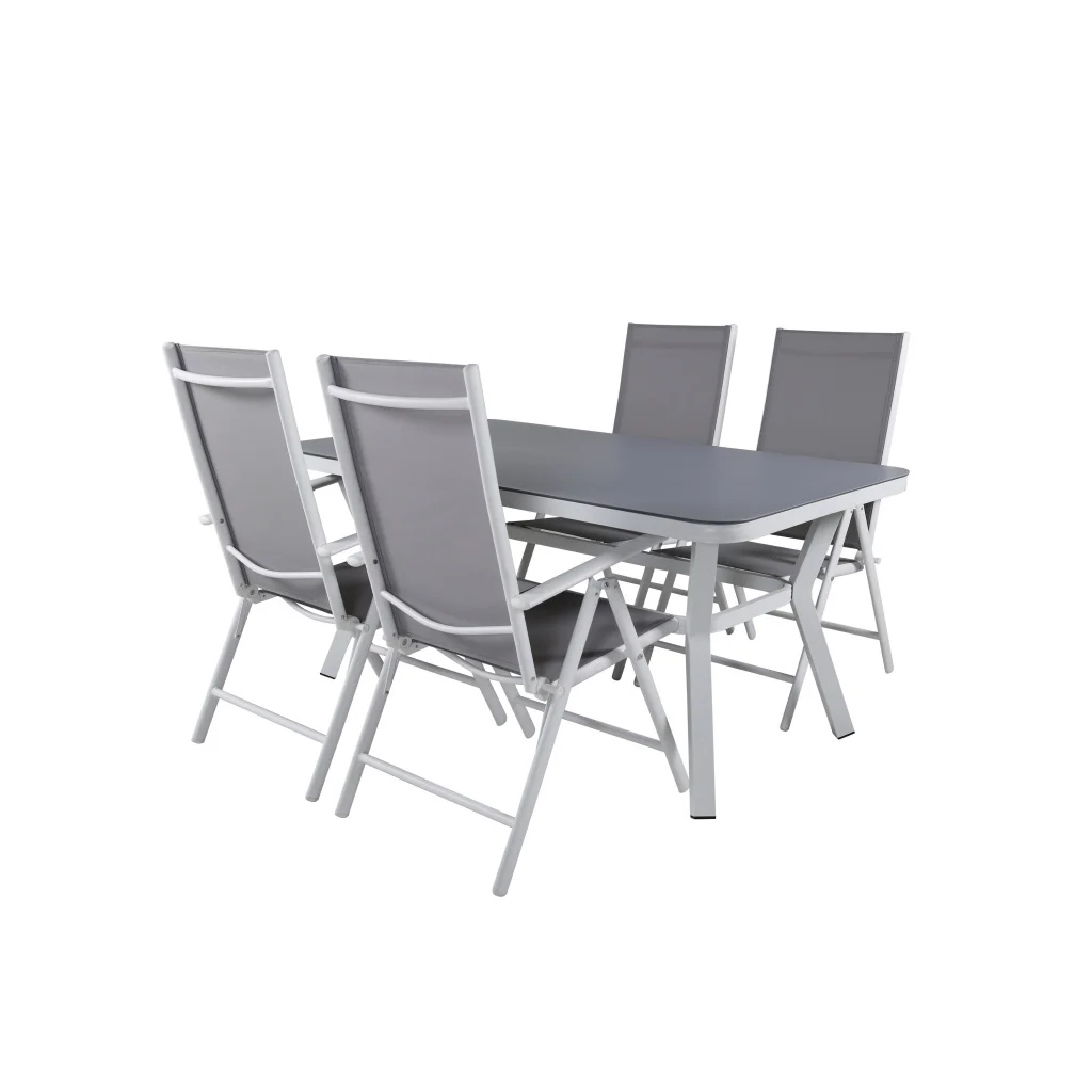 Virya Matbord - Vit Alu / Grey Glas - small table+Break 5:pos Stol | Matgrupp | Stol för matbord