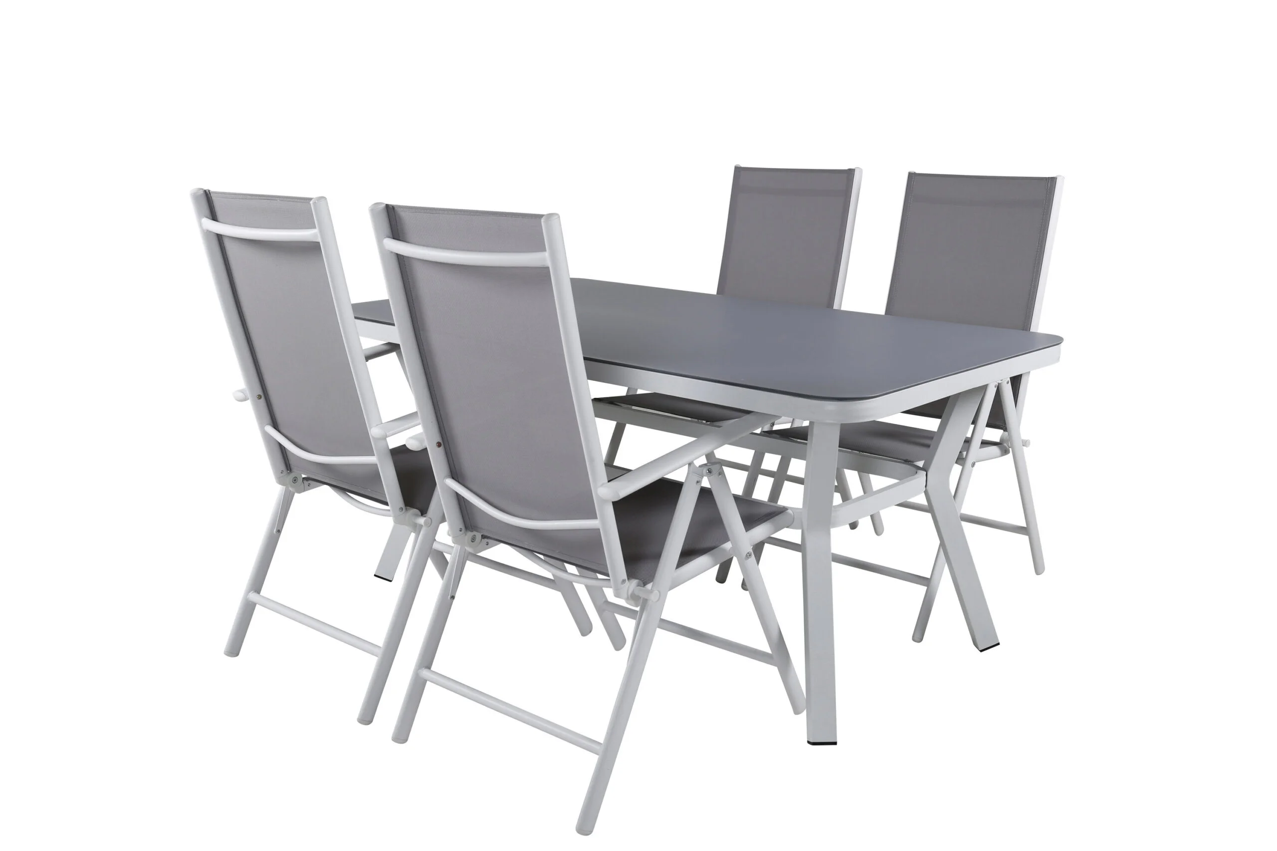 Virya Matbord - Vit Alu / Grey Glas - small table+Break 5:pos Stol | Matgrupp | Stol för matbord