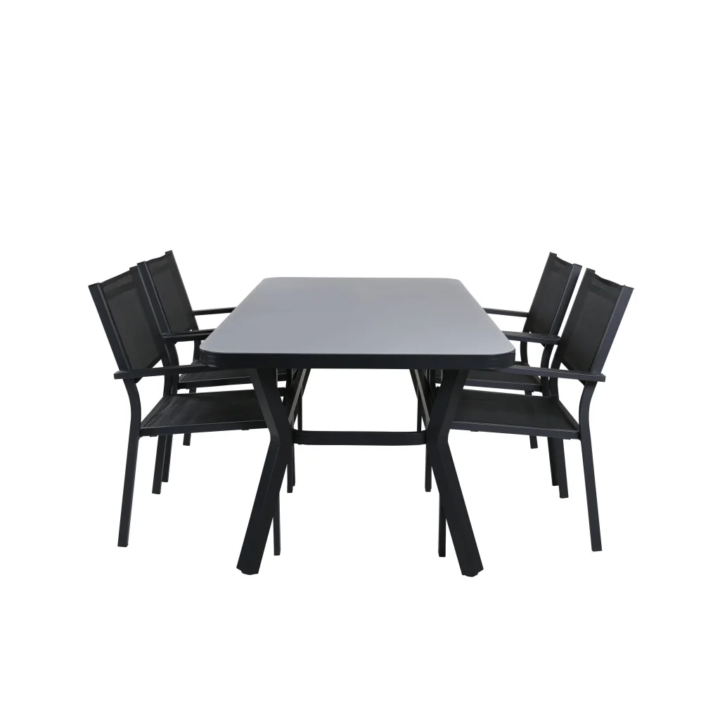 Virya Matbord - BLACK Alu / Grey Glas - small table+Copacabana stapelstol | Matgrupp