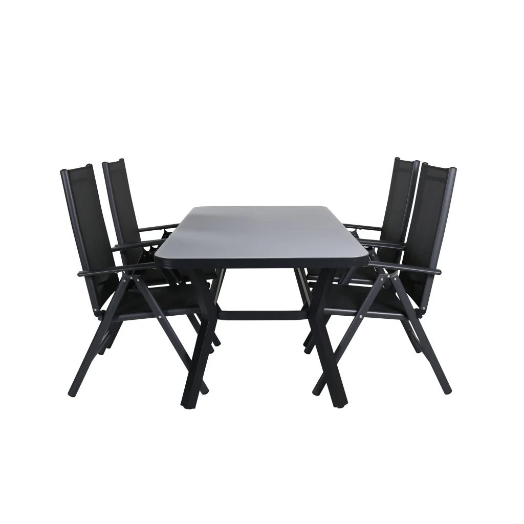 Virya Matbord - BLACK Alu / Grey Glas - small table+Break 5:pos Stol | Matgrupp | Stol för matbord