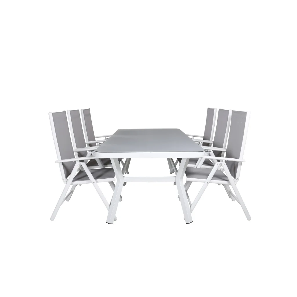 Virya Matbord - Vit Alu / Grey Glas - big table+Break 5:pos Stol | Matgrupp | Stol för matbord